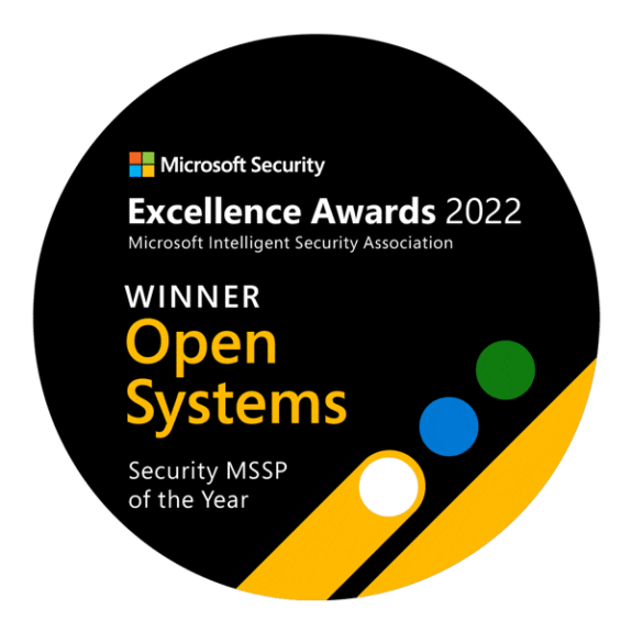 Das Logo der Microsoft Security Excellence Awards 2022 zeigt an, dass Open Systems als Security MSSP of the Year ausgezeichnet wurde.