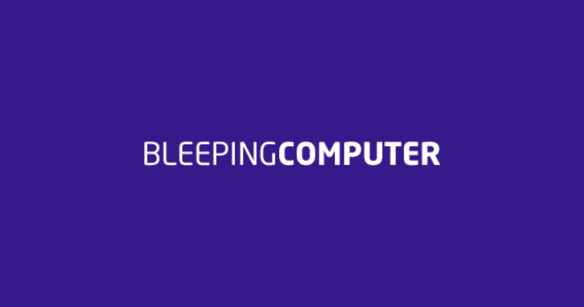 Das Logo von BleepingComputer auf violettem Hintergrund. Der weiße Text besteht aus dem Wort 'Bleeping' in fetter Schrift und 'COMPUTER' in Großbuchstaben; beide sind zentriert und in der Mitte des Bildes ausgerichtet.